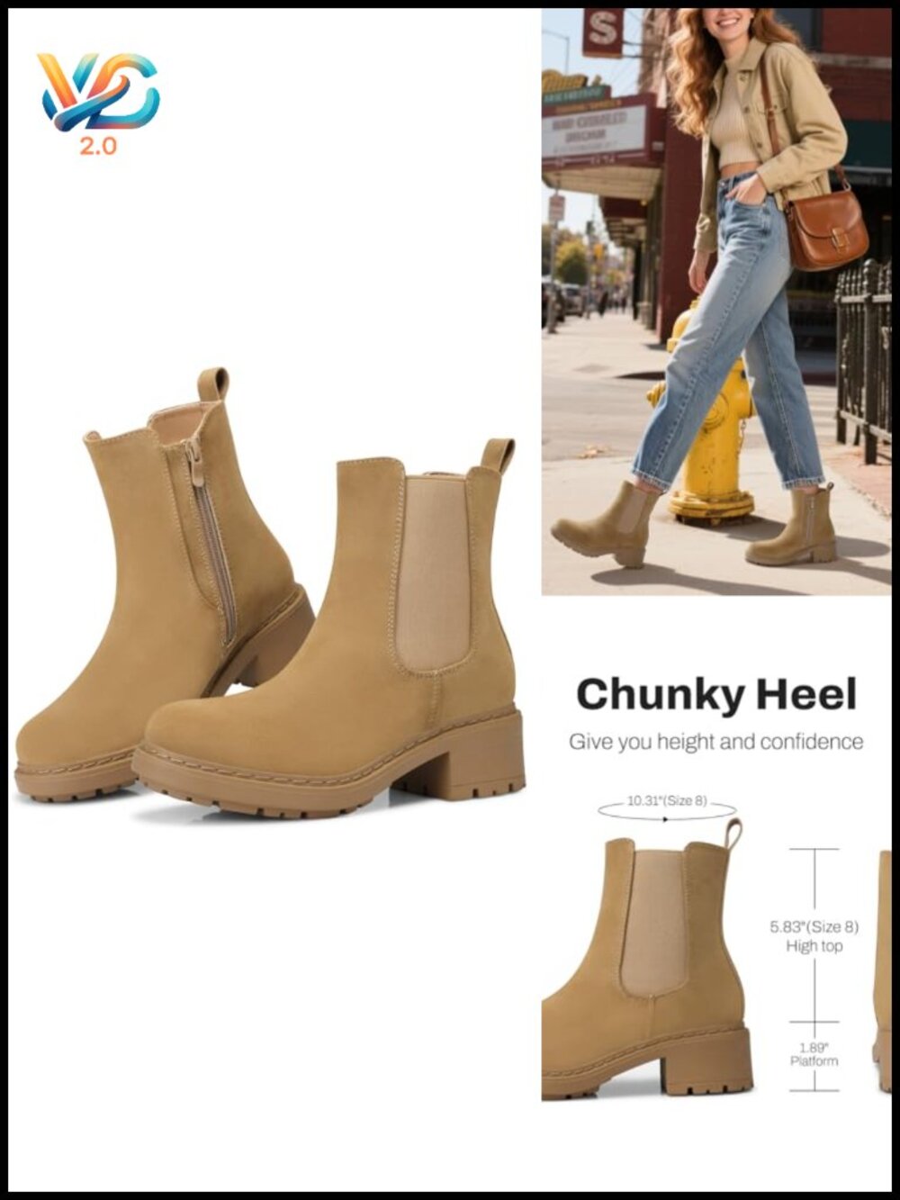 Women's Chelsea Ankle Boots: Slip on Chunky Heel Platform Booties with Side